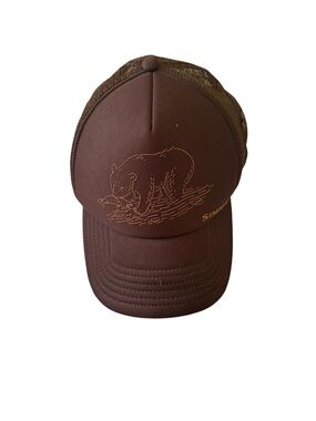 Simms Bear Fishing Trucker Hat Brown Mesh Snapback OSFM